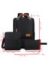3pcs Patch Detail Functional Backpack Set
