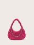 Neon-Pink Chain Decor Ruched Bag