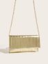 Metallic Ruched Panel Flap Chain Envelope Bag