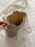 Mini Faux Pearl & Bow Decor Drawstring Design Bucket Bag