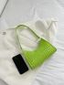 Neon-Green Crocodile Embossed Artificial Patent Leather Baguette Bag