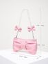 Bow & Faux Pearl Decor Ruched Bag