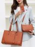 3pcs Braided Embossed Tote Bag Set, Best Work Bag For Women