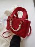 Faux Pearl Decor Argyle Quilted Square Bag