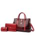 3pcs Crocodile Embossed Top Handle Bag Set