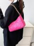 Neon Pink Quilted Chain Baguette Bag