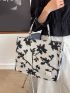 Floral Print Shoulder Tote Bag With Square Bag