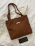 Letter Patch Decor Corduroy Shopper Bag