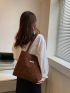 Letter Patch Decor Corduroy Shopper Bag