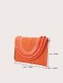 Mini Flap Straw Bag Paper Raw Hem Neon Orange