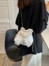 Mini Faux Pearl & Bow Decor Textured Chain Bucket Bag