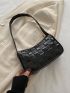 Checkered Embossed Baguette Bag