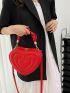 Neon-Red Quilted Detail Top Handle Heart Design Novelty Bag