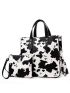 Cow Pattern Top Handle Bag With Square Bag