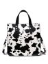 Cow Pattern Top Handle Bag With Square Bag