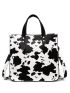 Cow Pattern Top Handle Bag With Square Bag