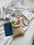 Mini Flap Straw Bag Flower Decor