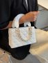 Faux Pearl Decor Argyle Quilted Square Bag