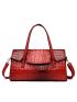 3pcs Crocodile Embossed Flap Tote Bag Set, Best Work Bag For Women