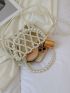 Mini Faux Pearl Chain Bucket Bag With Inner Pouch