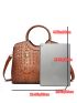 3pcs Crocodile Embossed Studded Decor Square Bag Set