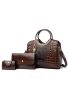 3pcs Crocodile Embossed Top Handle Bag Set