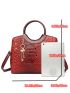 3pcs Crocodile Embossed Square Bag Set With Bag Charm