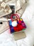 Mini Geometric Print Colorblock Square Bag With Bag Charm