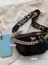 Chain Decor Fanny Pack Metal Horse Decor Zipper Adjustable Strap Fashion PU