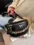 Chain Decor Fanny Pack Metal Horse Decor Zipper Adjustable Strap Fashion PU