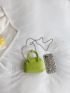 Mini Letter Graphic Litchi Embossed Chain Dome Bag