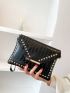 Studded Decor Crocodile Embossed Flap Square Bag