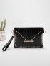 Studded Decor Crocodile Embossed Flap Square Bag