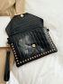 Studded Decor Crocodile Embossed Flap Square Bag