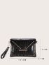 Studded Decor Crocodile Embossed Flap Square Bag