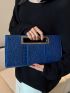 Crocodile Embossed Double Handle Square Bag