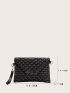 Quilted Studded Decor Flap Square Bag With Wristlet