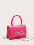 Mini Artificial Patent Leather Rhinestone Bow Decor Flap Square Bag