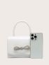 Mini Artificial Patent Leather Rhinestone Bow Decor Flap Square Bag