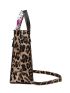 Leopard Pattern Twilly Scarf Decor Tote Bag With Square Bag, Best Work Bag For Women