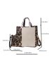 Leopard Pattern Twilly Scarf Decor Tote Bag With Square Bag, Best Work Bag For Women