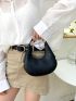 Fashionable Solid Color Hobo Bag Crocodile Embossed Top Handle Bag Stylish Crescent Purses