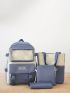 4pcs Patch Detail Release Buckle Decor Functional Backpack Set