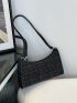 Plaid Pattern Baguette Bag Small Black