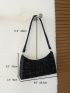 Plaid Pattern Baguette Bag Small Black