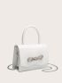 Mini Artificial Patent Leather Rhinestone Bow Decor Flap Square Bag