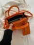 Neon Orange Stitch Detail Double Handle Square Bag With Coin Purse