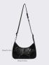 Studded Decor Zipper Baguette Bag