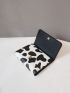 Cow Print Letter Patch Small Wallet, Multi-card Slot Tri-fold Card Holder