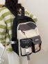 Chain & Letter Patch Decor Functional Backpack